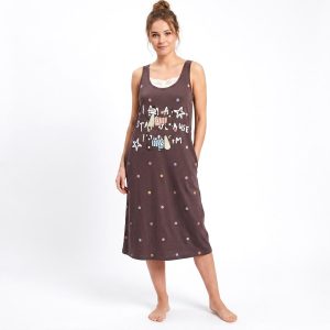 Puppy Dots Ladies Dress - Brown