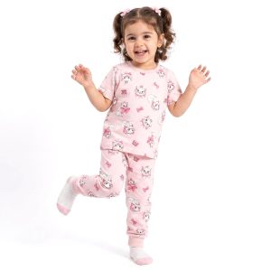 Kitty Bow Girls Half Sleeves Pajama Set MCHAKKY - Pink