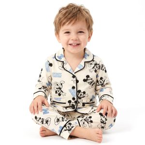 Mickey Mouse Boys Front Open Pajama Set - Cream