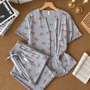 Mini Bow Ladies Pajama Set -  Grey