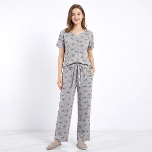 Mini Bow Ladies Pajama Set -  Grey