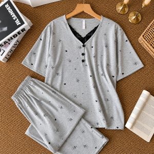Mini Floral Ladies Pajama Set - Grey