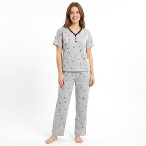 Mini Floral Ladies Pajama Set - Grey