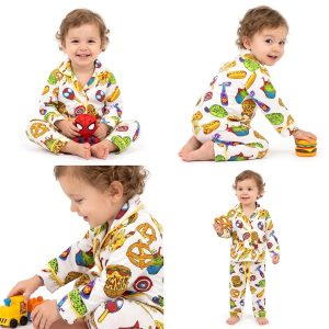 Foodie Boys Front Open Pajama Set - White