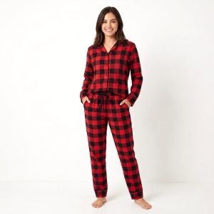 Checks Ladies Pajama Set - Red Black