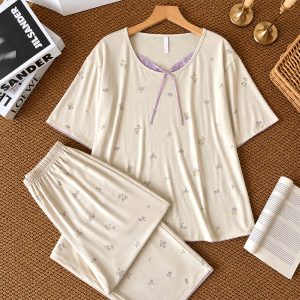 Mini Floral Ladies Pajama Set - Light Grey