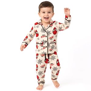Amazing Spidey Boys Front Open Pajama Set - Cream