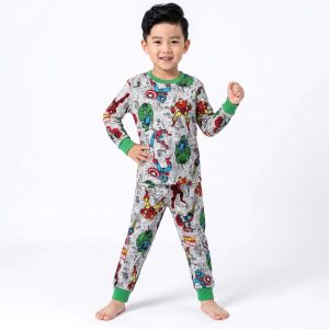 Heroes Boys Full Sleeves Pajama Set MCHAKKY - Grey Green