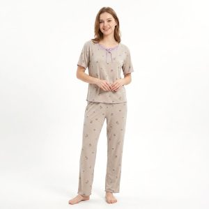 Mini Floral Ladies Pajama Set - Light Grey