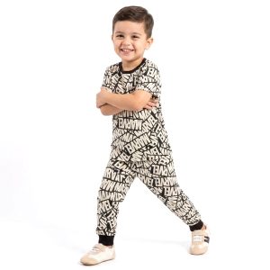 Marvel Boys Half Sleeves Pajama Set MCHAKKY - Black White