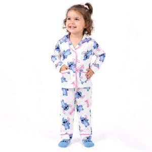 Stitch Girls Front Open Pajama Set - White