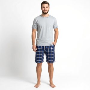 Checks Men's Shorts Set - Grey Blue