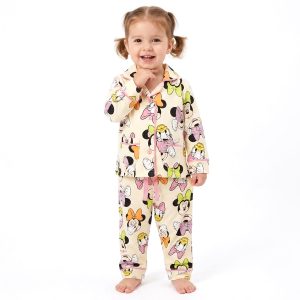 Daisy Minnie Girls Front Open Pajama Set - Cream