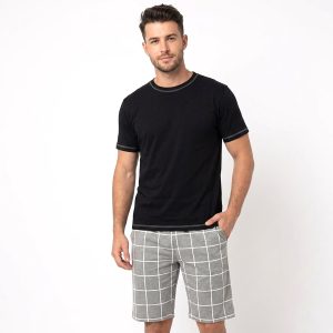 Checks Men's Shorts Set - Black Grey
