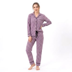 Checks Ladies Pajama Set - Dark Purple