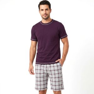 Checks Men's Shorts Set - Purple Grey