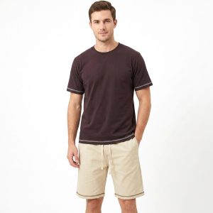 Plain Men's Shorts Set - Brown Cream