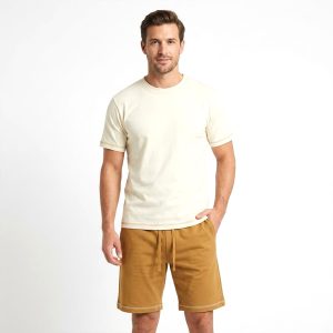 Plain Men's Shorts Set - Cream Yellow