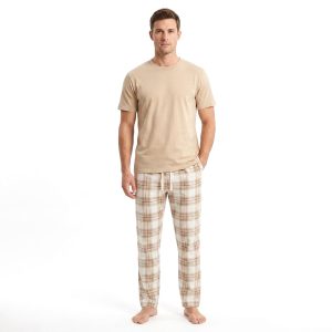 Checks Men's Pajama Set - Beige