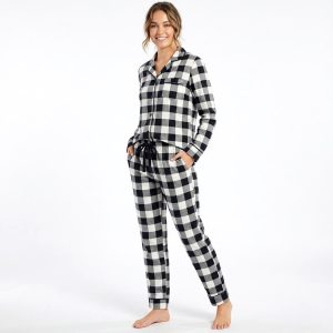Checks Ladies Pajama Set - White Black
