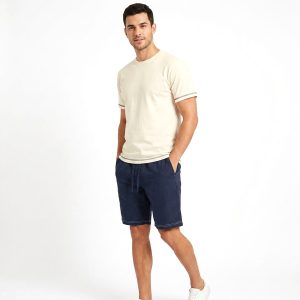 Plain Men's Shorts Set - Cream Blue