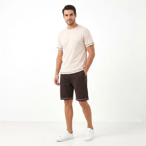 Plain Men's Shorts Set - Cream Brown