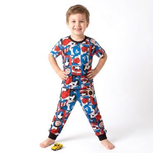 Capt. America Checks Boys Half Sleeves Pajama Set MCHAKKY - Blue