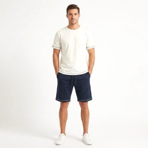 Plain Men's Shorts Set - Off White Blue