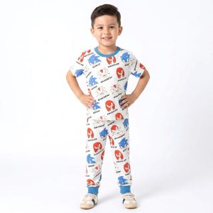 Sonic Knuckles Boys Half Sleeves Pajama Set MCHAKKY - White