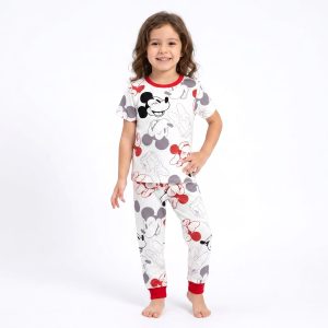 Mickey Drawing Girls Half Sleeves Pajama Set MCHAKKY - White