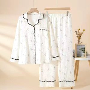 Bow Front Open Ladies Pajama Set - White