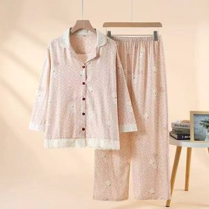 Teddy Front Open Ladies Pajama Set - Pink