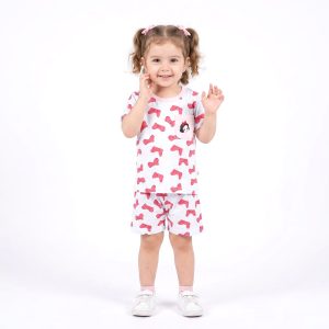 Cute Bow Girls Shorts Set - White