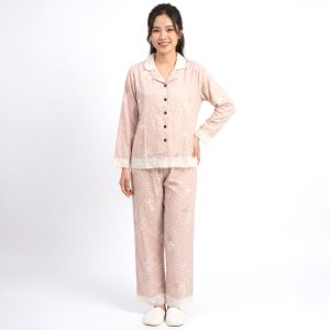 Teddy Front Open Ladies Pajama Set - Pink