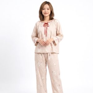 Floral Round Neck Ladies Pajama Set - Pink