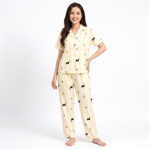 Kitty Strips 3 Pcs Ladies Pajama Set - Yellow