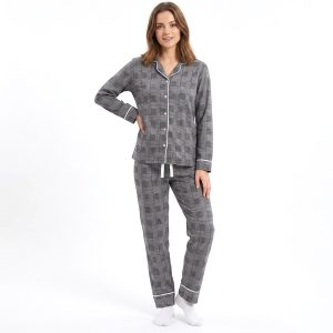 Checks Ladies Pajama Set - Dark Grey
