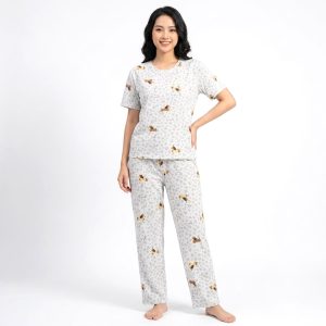 Puppy 3 Pcs Ladies Pajama Set - Grey