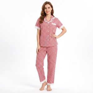 Mini Checks Ladies Pajama Set - Red