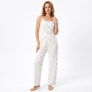Mini Rose Ladies Sleeveless Pajama Set - White
