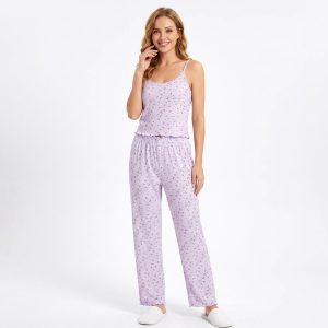 Mini Rose Ladies Sleeveless Pajama Set - Purple