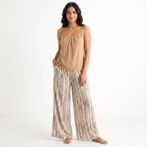 Designer Sleeveless Ladies Pajama Set - Brown