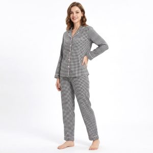 Mini Checks Ladies Pajama Set - Black Pink