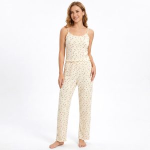 Mini Rose Ladies Sleeveless Pajama Set - Cream