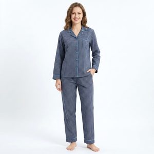 Mini Checks Ladies Pajama Set - Navy