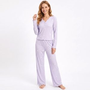 Mini Love 3 Buttons Ladies Pajama Set - Purple