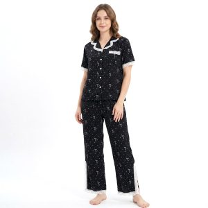 Bow Star Ladies Pajama Set - Black