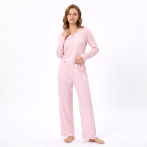 Mini Love 3 Buttons Ladies Pajama Set - Pink