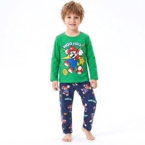 Mario Boys Full Sleeves Pajama Set KHAFIF - Green Blue