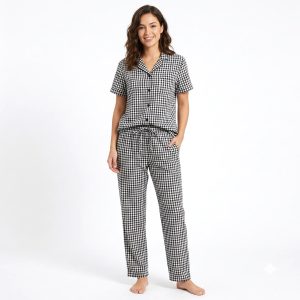 Mini Checks Ladies Pajama Set - Black